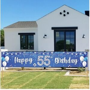 Blue Happy 55th Birthday Banner